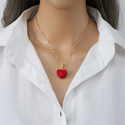 Druzy Glass Heart Pendant 304 Stainless Steel Dapped Chain Necklaces for Women WGB914E-01-1