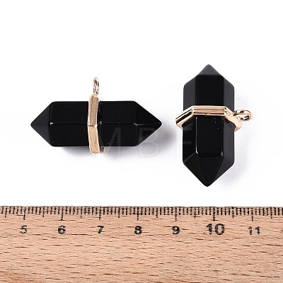 Natural Obsidian Double Terminal Pointed Pendants G-N345-09J-1