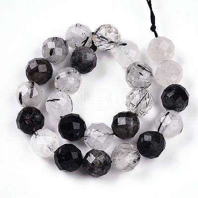 Natural Black Rutilated Quartz Bead Strands G-S345-8mm-30-1