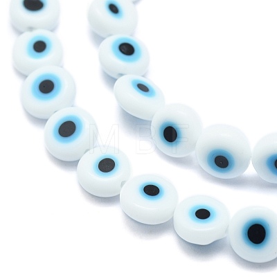 Handmade Evil Eye Lampwork Flat Round Bead Strands LAMP-L058-12mm-14-1