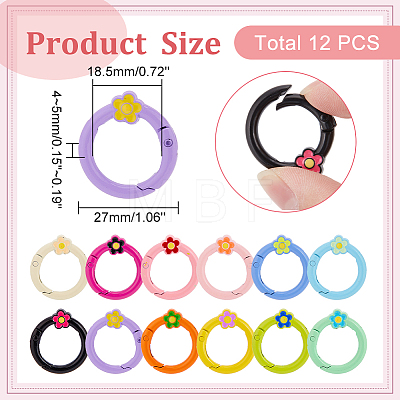 WADORN 12Pcs 12 Colors Spray Painted Alloy Spring Gate Rings FIND-WR0010-43-1