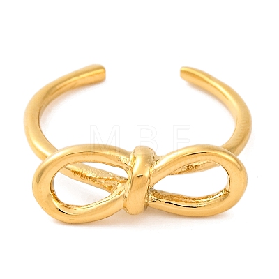 Ion Plating(IP) 304 Stainless Steel Bowknot Open Cuff Rings for Women RJEW-G319-01G-1