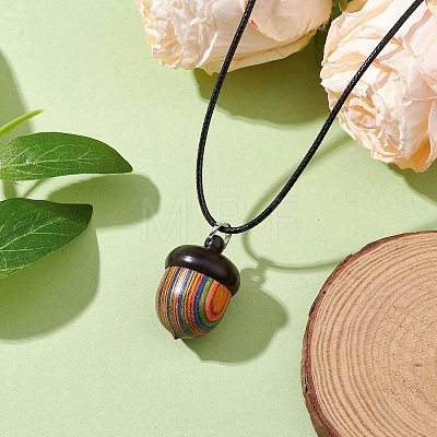 Spray Painted Wooden Acorn Box Pendant Necklaces NJEW-JN05035-1