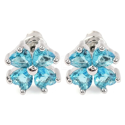 Cubic Zirconia Clover Stud Earrings EJEW-I304-14P-02-1