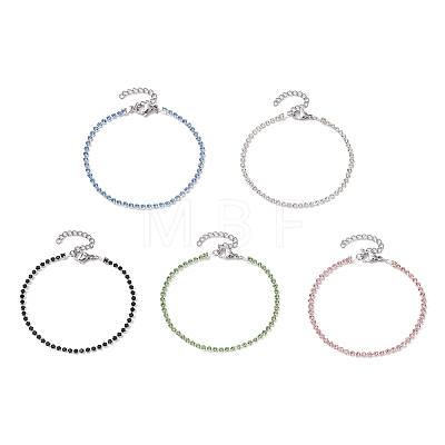 5Pcs 5 Color Glass Rhinestone Tennis Bracelets Set BJEW-JB09735-S-1