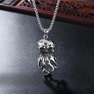 Octopus Skull Alloy Pendant 667 Stainless Steel Box Chain Necklaces for Men FS-WGDB212-01-1