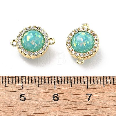 Brass Micro Pave Clear Cubic Zirconia Flat Round Connector Charms KK-B129-24G-02-1