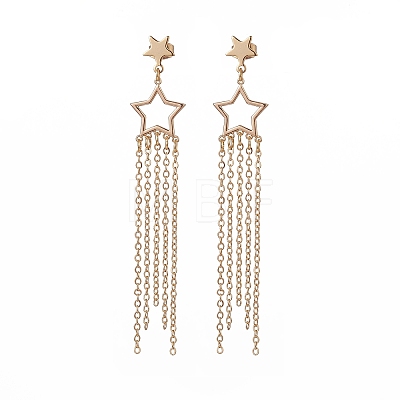 Brass Star with Tassel Dangle Chandelier Earrings EJEW-JE05202-1