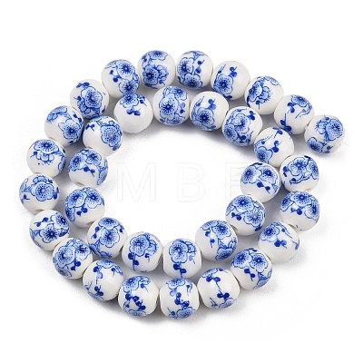 Handmade Flower Printed Porcelain Ceramic Beads Strands PORC-M007-10mm-15-1