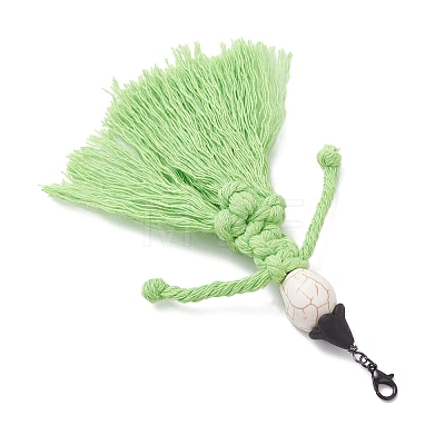 Halloween Cotton Threads Tassel & Synthetic Turquoise Skull Pendant Decorations HJEW-JM03757-1
