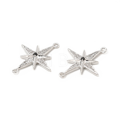 Brass Micro Pave Clear & Black Cubic Zirconia Connector Charms KK-E068-VB041-1