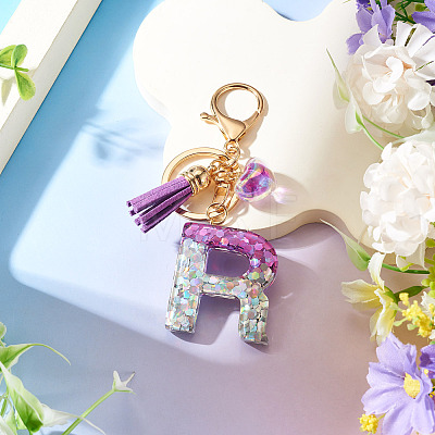 Alloy Resin Heart Keychains KEYC-TADJ0002-01G-R-1