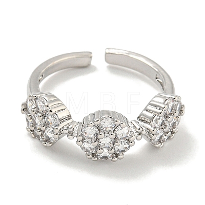 Rack Plating Brass Micro Pave Cubic Zirconia Flower Open Cuff Rings for Women RJEW-F162-04P-1