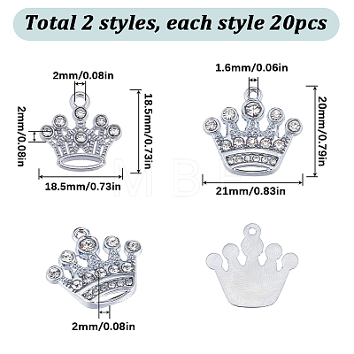 SUNNYCLUE 40Pcs 2 Style Zinc Alloy with Crystal Rhinestone Pendants FIND-SC0007-35-1