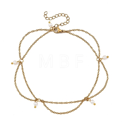 White Round Shell Pearl Charm Anklets AJEW-AN00834-1