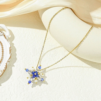 Glass Seed Beads Beaded Star Pendant Necklaces NJEW-MZ00088-01-1