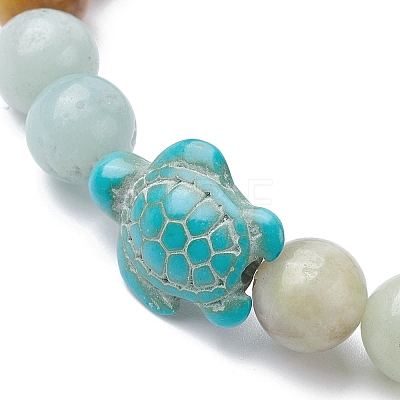 Natural Flower Amazonite & Synthetic Turquoise Turtle Beaded Stretch Bracelet BJEW-JB09699-01-1