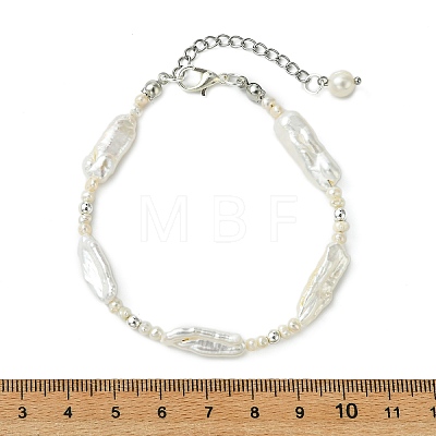 Natural Keshi Freshwater Pearl & Non-magnetic Synthetic Hematite Beaded Bracelets for Women BJEW-JB14107-1