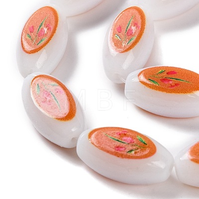 Printing Glass Oval Beads for Necklaces Bracelets Making GLAA-B020-01A-02-1