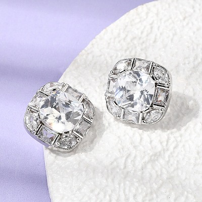 Brass Pave Cubic Zirconia & Glass Stud Earrings EJEW-G471-03P-1