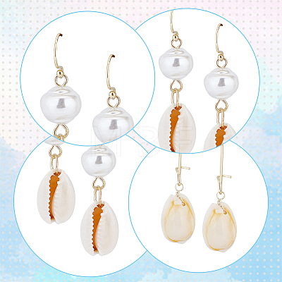 3 Pairs 3 Style Narural Shell Dangle Earrings EJEW-AN0001-70-1