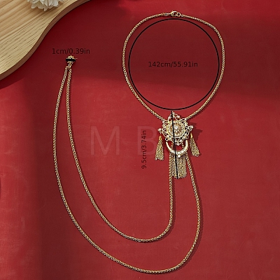 Elegant Brass Pave Clear Cubic Zirconia Flower Long Tassel Lariat Necklaces Brooches for Women OD2004-1