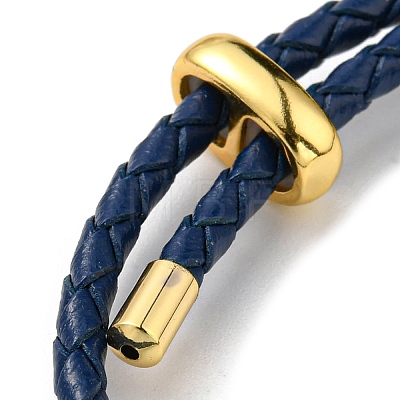 Brass Column Bar Link Bracelet with Leather Cords BJEW-G675-05G-02-1