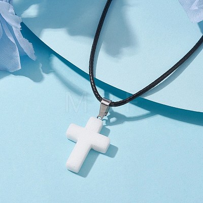 Natural White Jade Cross Pendant Necklaces NJEW-JN04624-05-1