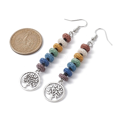 Colorful Natural Dyed Lava Rock Disc Beaded Dangle Earrings EJEW-JE05615-1