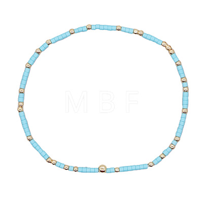 Minimalist Glass Seed Beads & Brass Beads Stretch Bracelets for Women BC0195-11-1