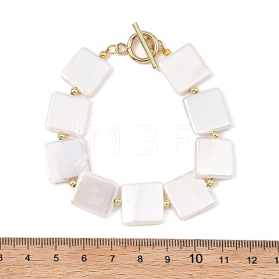 Shell Pearl & Brass Beaded Bracelets for Women BJEW-JB13780-02-1