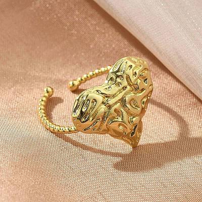 Heart Brass Cuff Rings for Women RJEW-C123-09G-1