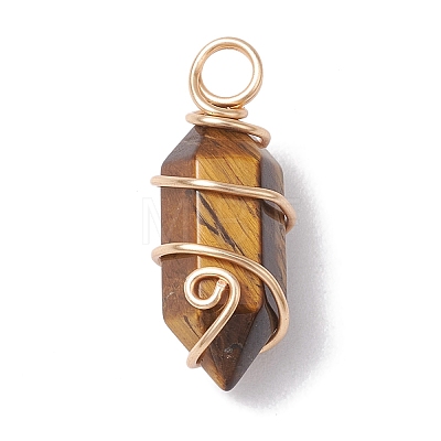 Natural Mixed Stone Copper Wire Wrapped Pointed Pendants PALLOY-JF02677-01-1