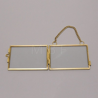 Brass Glass Hanging Photo Frame AJEW-WH0017-26G-1