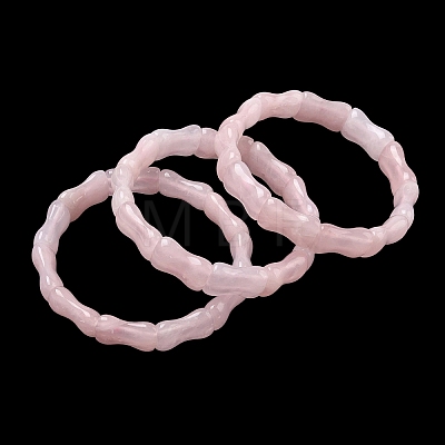 Bamboo Natural Rose Quartz Beads Stretch Bracelets for Women Men BJEW-K304-01M-1