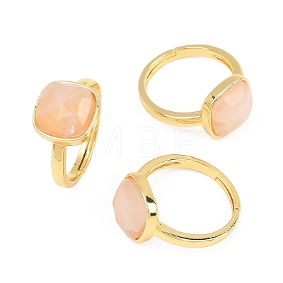 Natural Rose Quartz Finger Rings with Brass Findings G-H353-04G-06-1