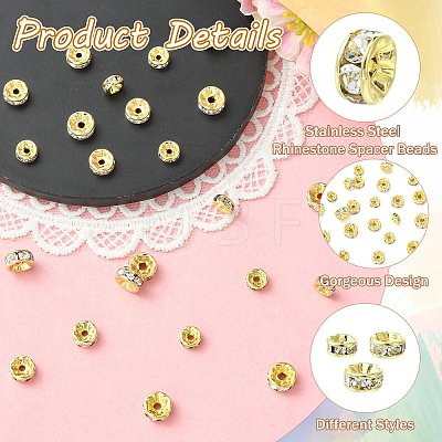 30Pcs 3 Styles 316 Surgical Stainless Steel Rhinestone Spacer Beads STAS-CJ0003-64-1