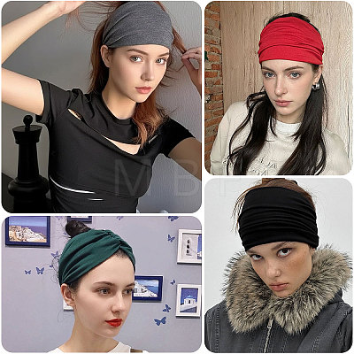 12Pcs 12 Colors Polyester Elastic Headbands AJEW-GL0003-36-1