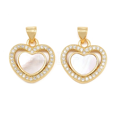 Brass Micro Pave Clear Cubic Zirconia with White Shell Pendants CU-CBA9482-02G-01-1