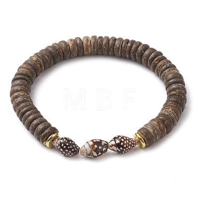 Natural Coconut Rondelle Beaded Stretch Bracelets BJEW-JB10250-01-1