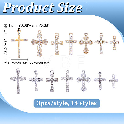 42Pcs 14 Styles Alloy Rhinestone Pendants FIND-ME0003-65-1