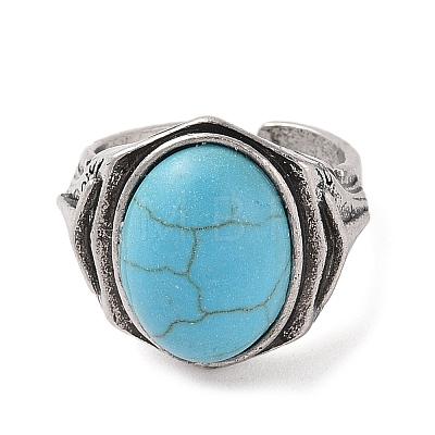 Oval Synthetic Turquoise Cuff Rings RJEW-B107-13AS-01-1