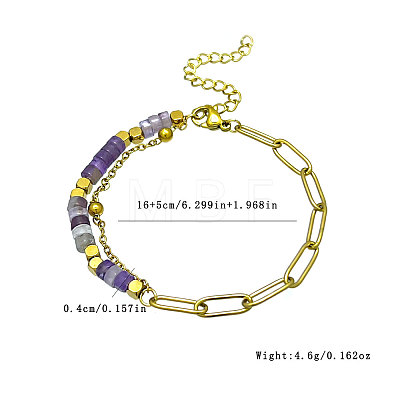 Bohemian Natural Amethyst Heishi Beads Bracelets with 304 Stainless Steel Paperclip Chains WGD41F4-02-1