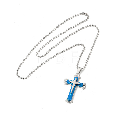 Alloy Cross Pandant Necklace with Ball Chains NJEW-K245-001A-1