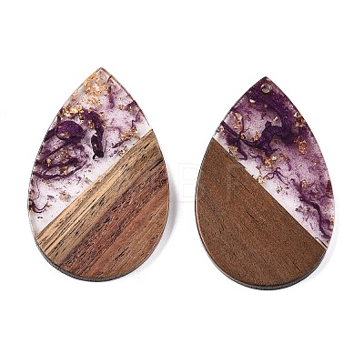 Transparent Resin & Walnut Wood Big Pendants RESI-T058-05E-1