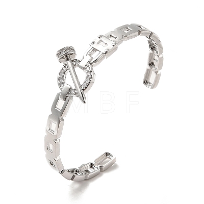 Clear Cubic Zirconia Ring & Nail & Padlock Open Cuff Bangle BJEW-C027-02P-1