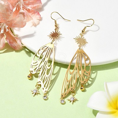 Sun & Butterfly Brass Chandelier Earrings EJEW-TA00360-1
