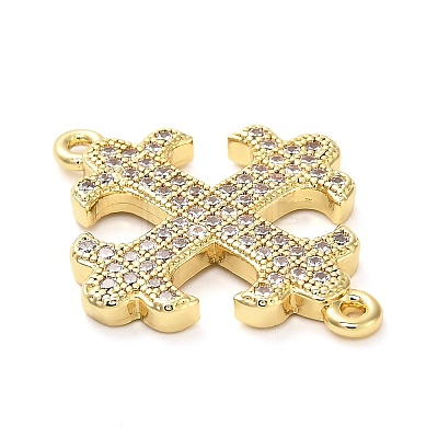 Brass Micro Pave Clear Cubic Zirconia Cross Fleury Connector Charms KK-L229-075G-1