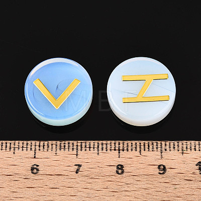 Brass Elder Futhark Alphabet Engraved Symbol Flat Round Opalite Rune Stones G-I373-01O-1