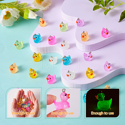 48Pcs 8 Colors Transparent Resin Pendants Colorful Night Glow Duck Pendant Creative Jewelry Accessories JX860A-1